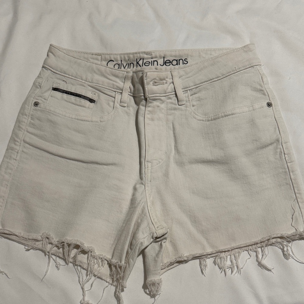 Calvin Klein Jeans White Frayed Denim Cutoff Shorts